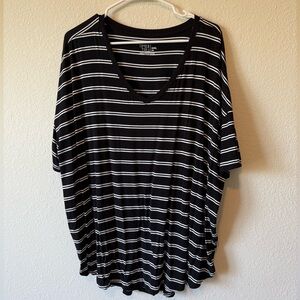 Time and Tru Women's Black and White Plus Size Striped Tee